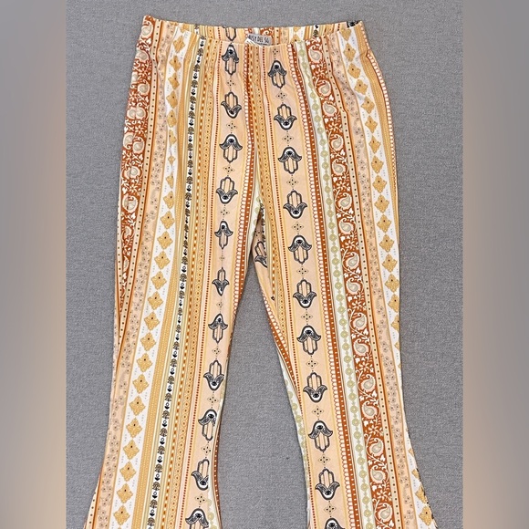Daisy Del Sol Hamsa Flare Pants Small Boho Y2K Bell Bottom Stretch Festival - Picture 3 of 7